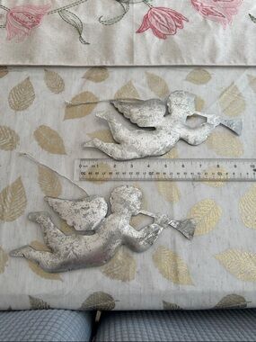 Pair of silver metal angels 10” x 4” perfect for Christmas decor